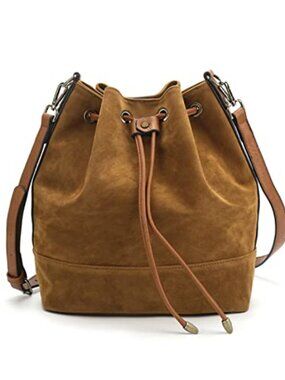 Faux Suede Bucket Bag Crossbody Shoulder Purse Vegan Women